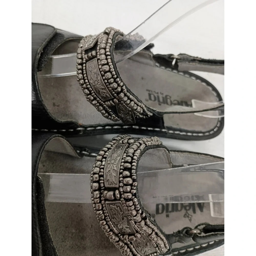 Alegria Verona Sandals Womens 37 Black Leather Boho Beaded Comfort Strappy Shoes